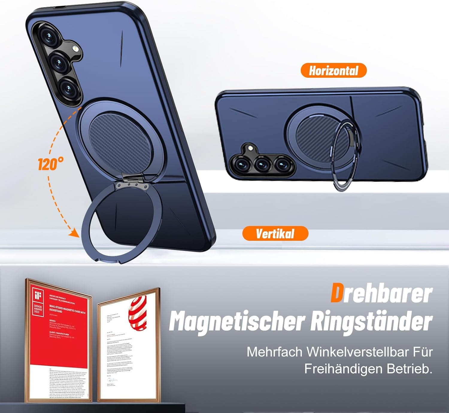 Thumbnail 4 de Vanki Hülle für Samsung Galaxy A25 5G – 360° Ring-Ständer, Doppelter Schutz aus TPU und PC (Blau)