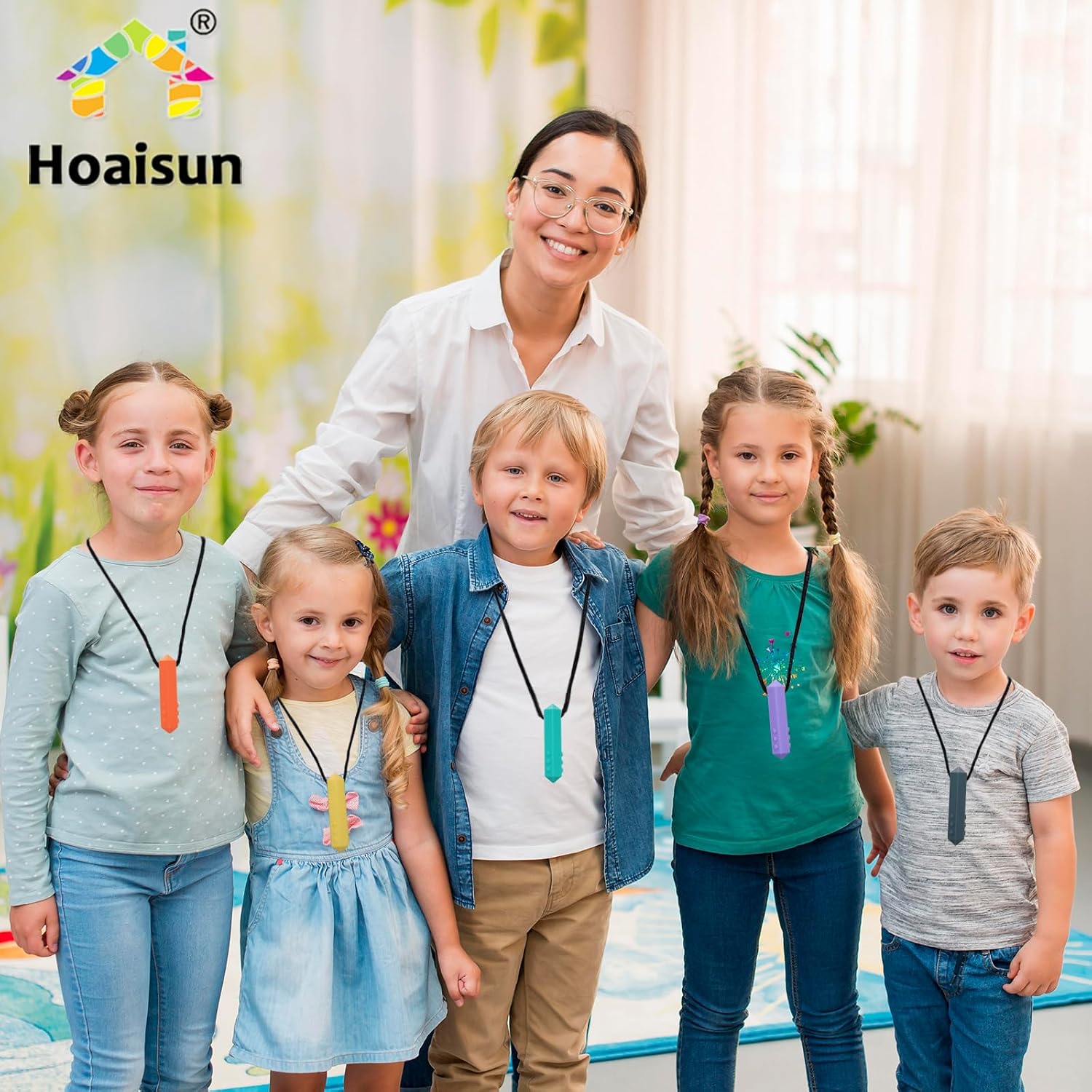 Thumbnail 6 de Kau-Halsketten für sensorische Kinder – 8er Pack Silikon in Diamant-Form (Chewy) für Jungen & Mädchen