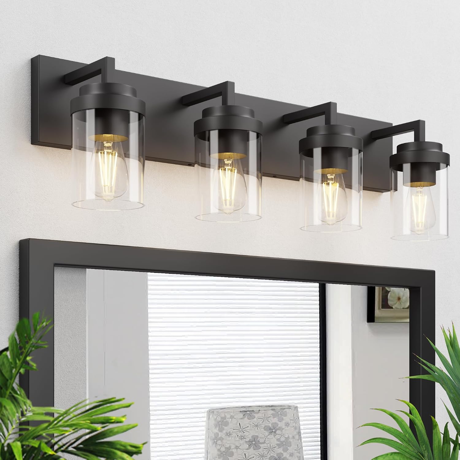 Detalle de Espird L08-4-BK 4-Light Bathroom Vanity Light, Matte Black, Clear Glass