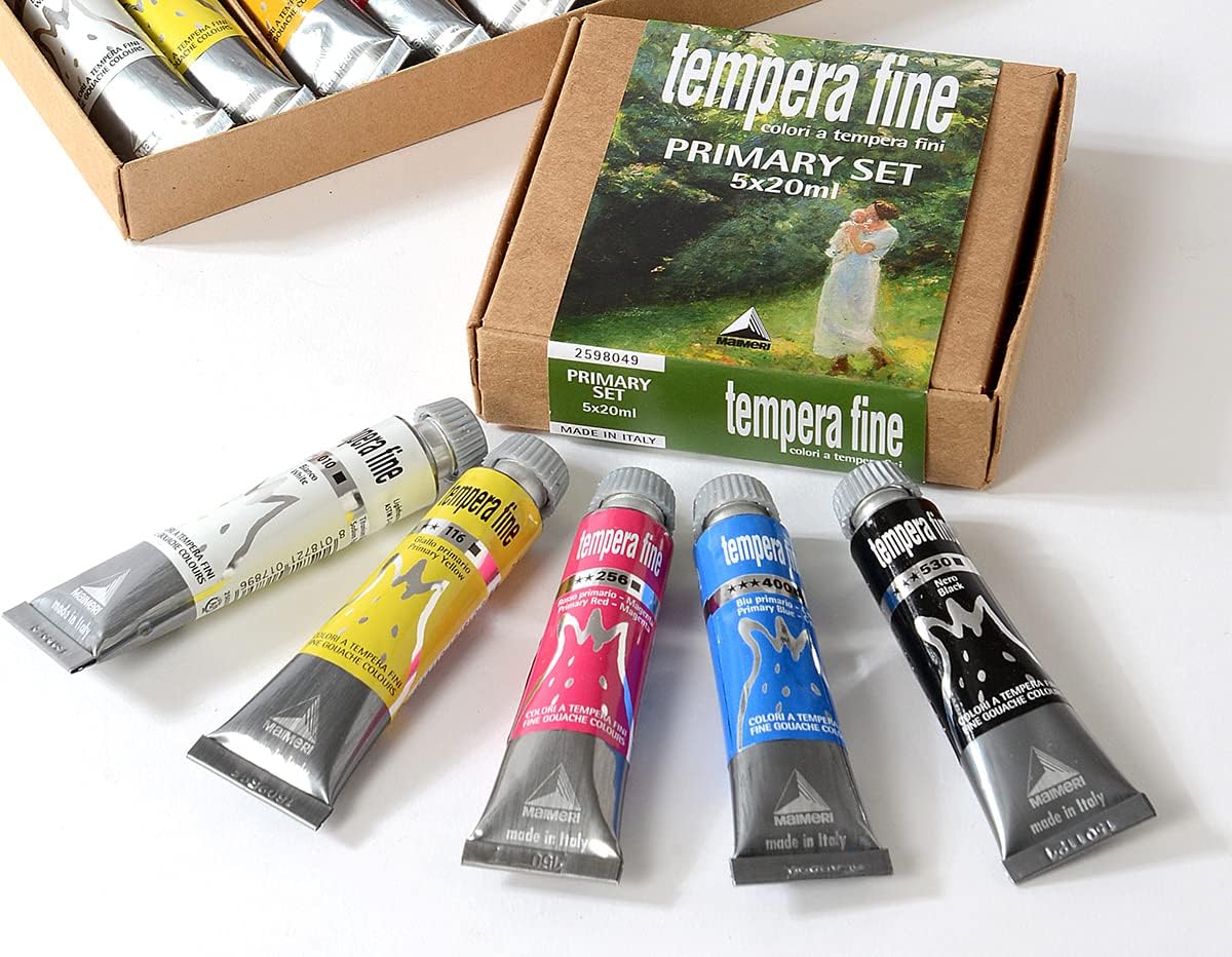 Detalle 2 de Maimeri Tempera fine set in cartone – 5 tubi 20 ml colori primari