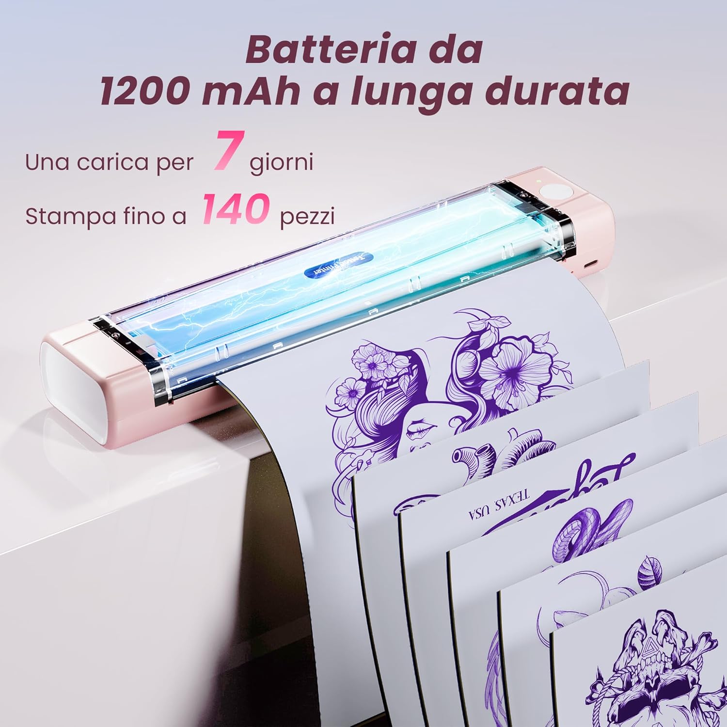 Thumbnail 5 de Rosa Stampante Stencil Tattoo TATTMUSE: stampante termica Bluetooth con 10 fogli transfer per tatuaggi