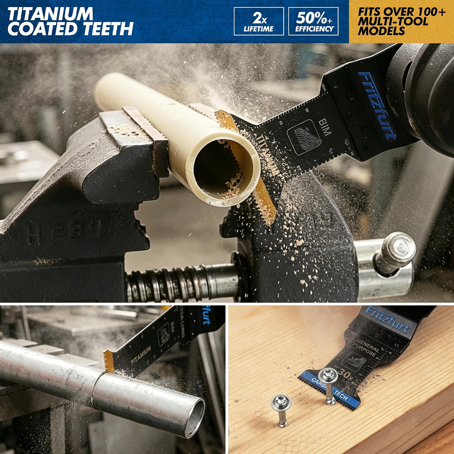 Detalle de FRITZFURT 3-Piece Oscillating Multi-Tool Blade Kit with Carbide and Titanium Blades