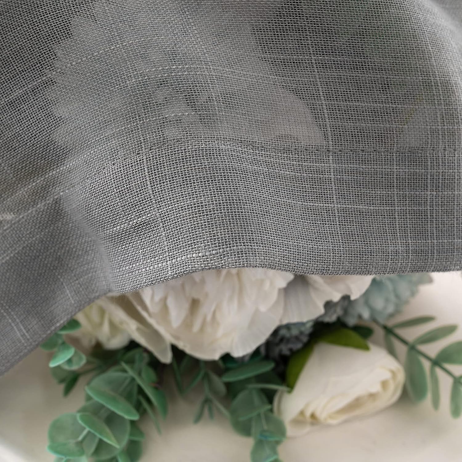 Detalle de MIULEE 2er Set Voile Vorhang – Leinenvorhang Optik, Ösen, 140x225 cm, Dunkelgrau