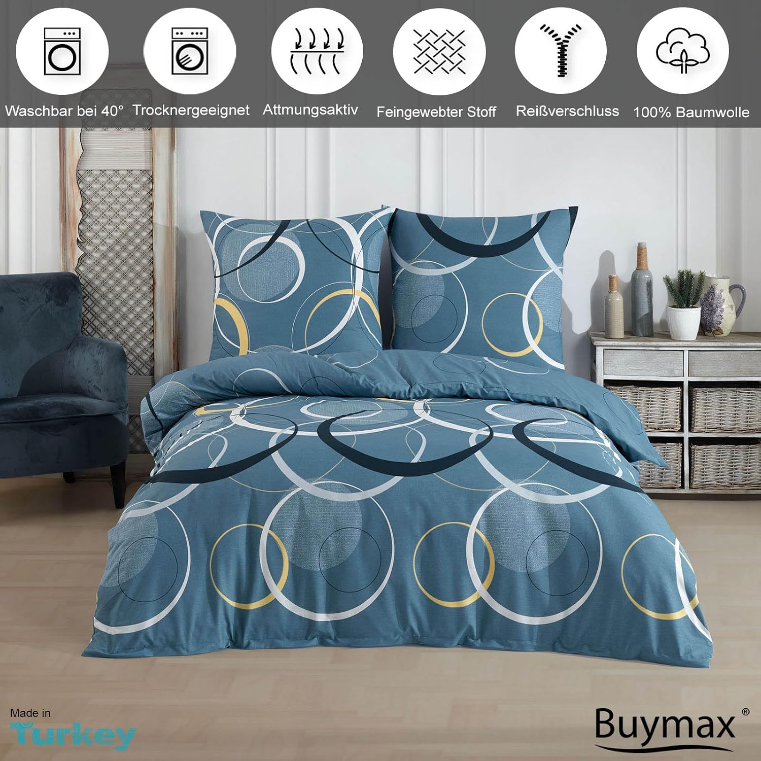 Detalle 2 de Buymax Bettwäsche 200x200 Baumwolle 3-teilig