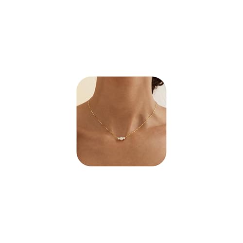 Detalle de Fezodo Perlenkette Damen – 18K vergoldete Süßwasserperlen, Choker 40 cm + 5 cm Verlängerung