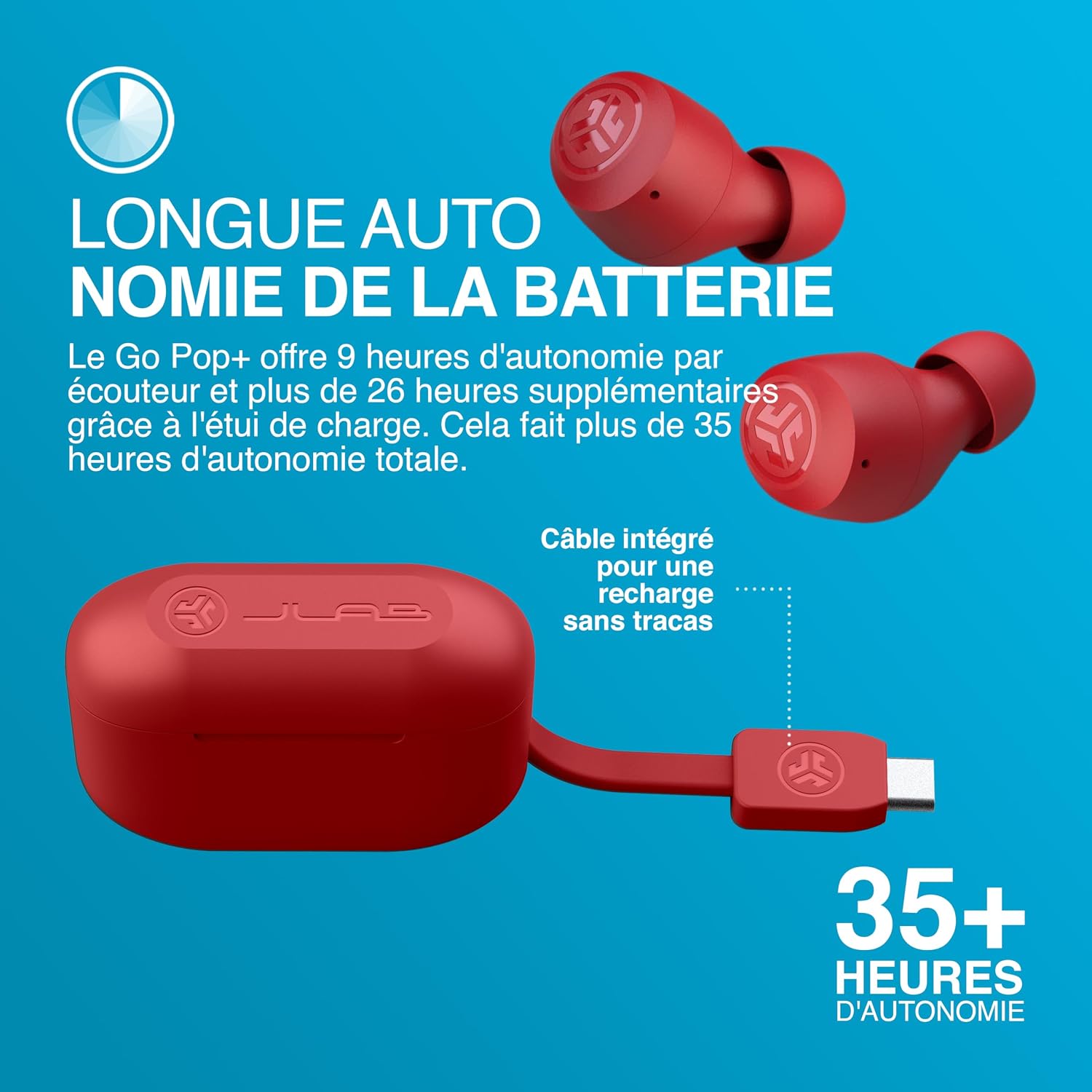 Detalle de JLab Go Air Pop+ écouteurs Bluetooth 35+ h