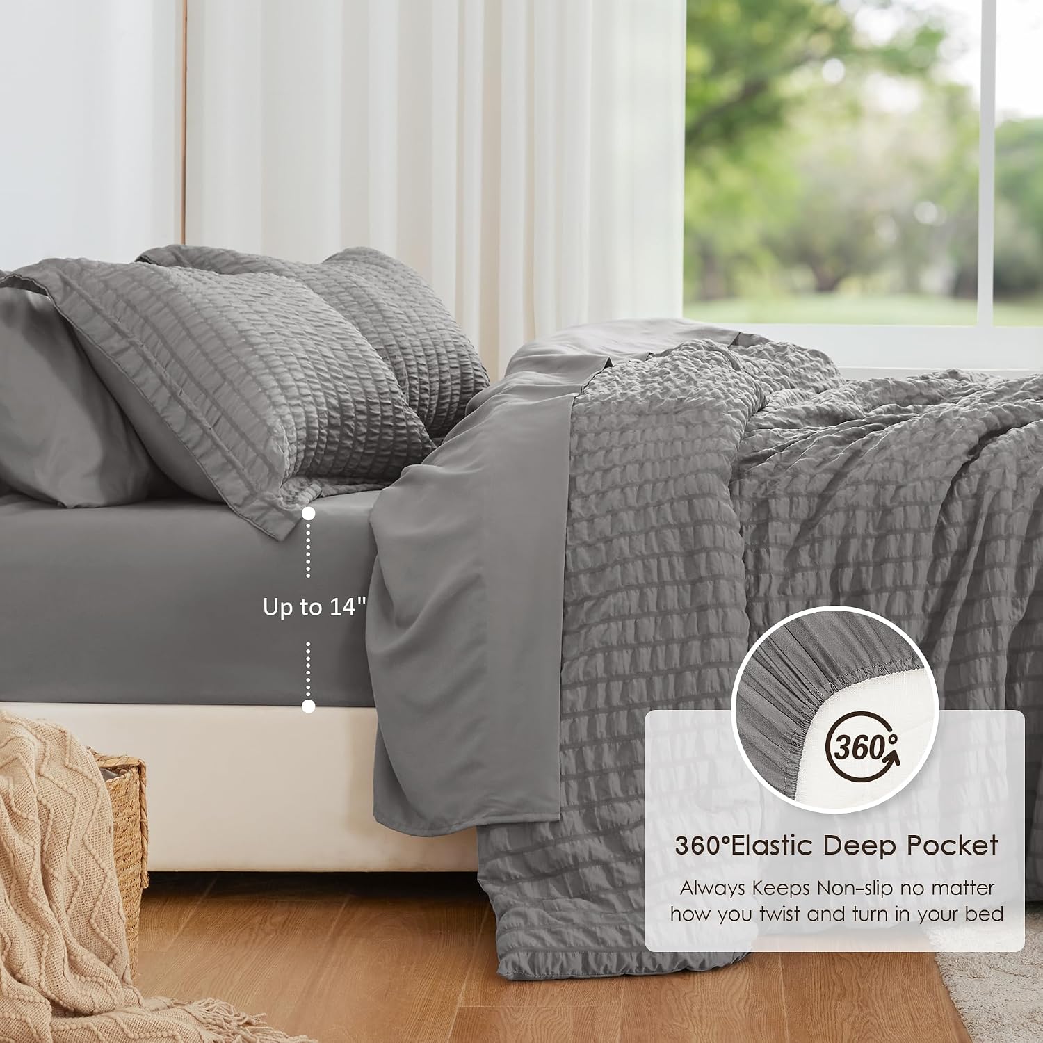 Thumbnail 2 de Love's cabin Seersucker 7-piece comforter set