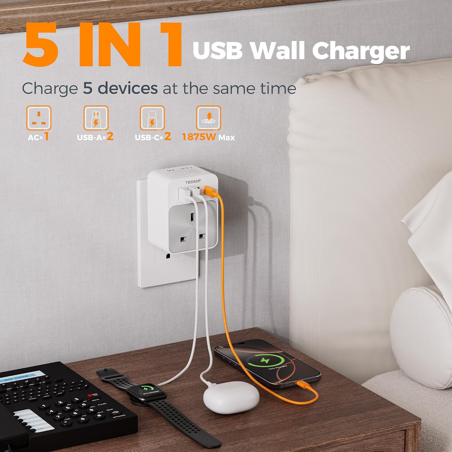 Thumbnail 5 de TESSAN UK to US Plug Adaptor 2 Pack 20W