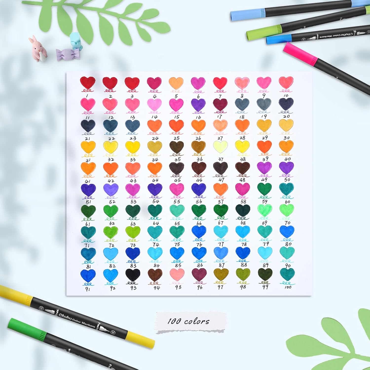Thumbnail 1 de Ohuhu Feutres coloriage adulte aquarelle double pointe Maui, 100 couleurs (boîte noire)