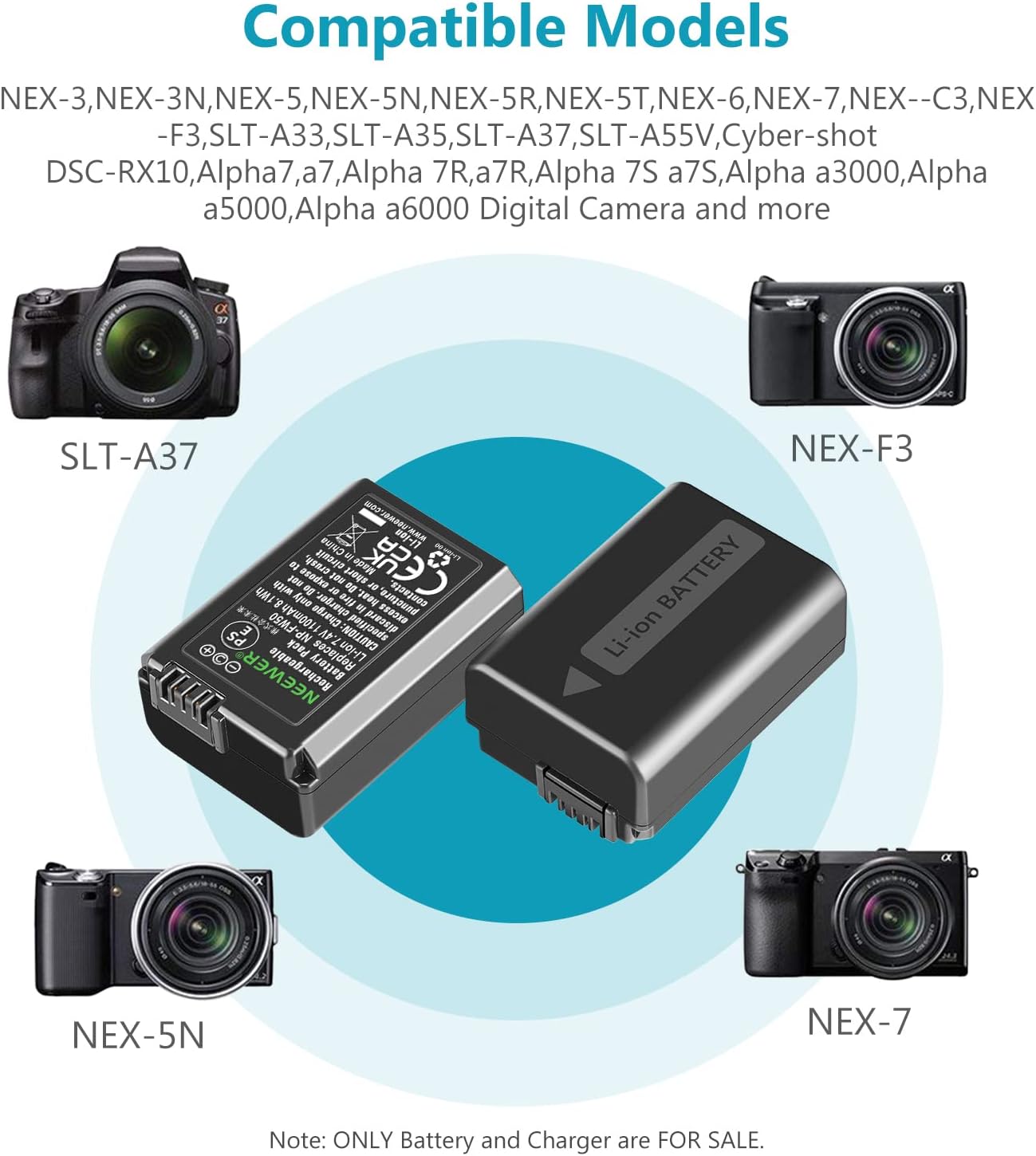 Thumbnail 4 de NEEWER 2-Pack NP-FW50 Replacement Battery & Dual Slot USB Charger (1100mAh)