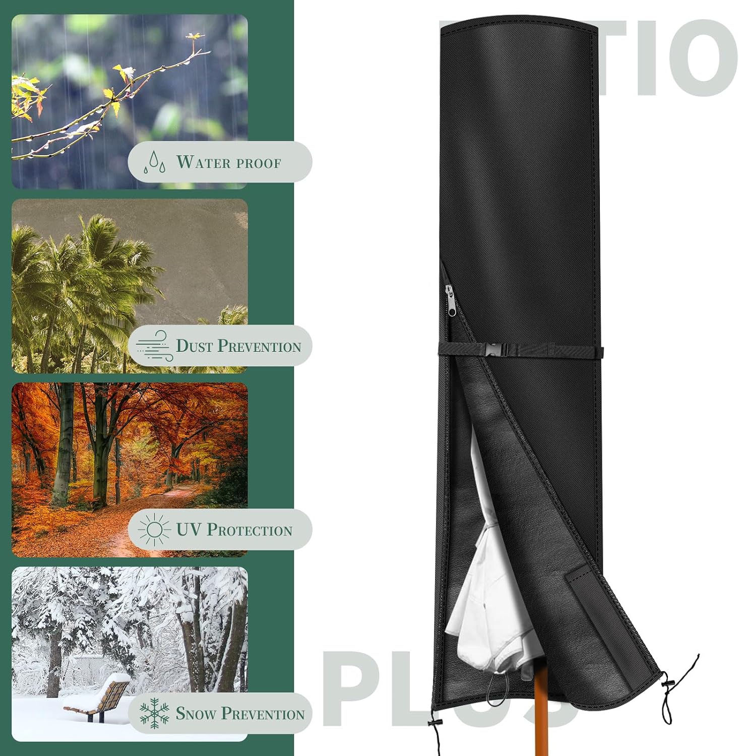 Thumbnail 6 de PATIO PLUS Double Garden Waterproof Large Parasol Cover with Rod and Adjustable Ties (230x67/67cm)