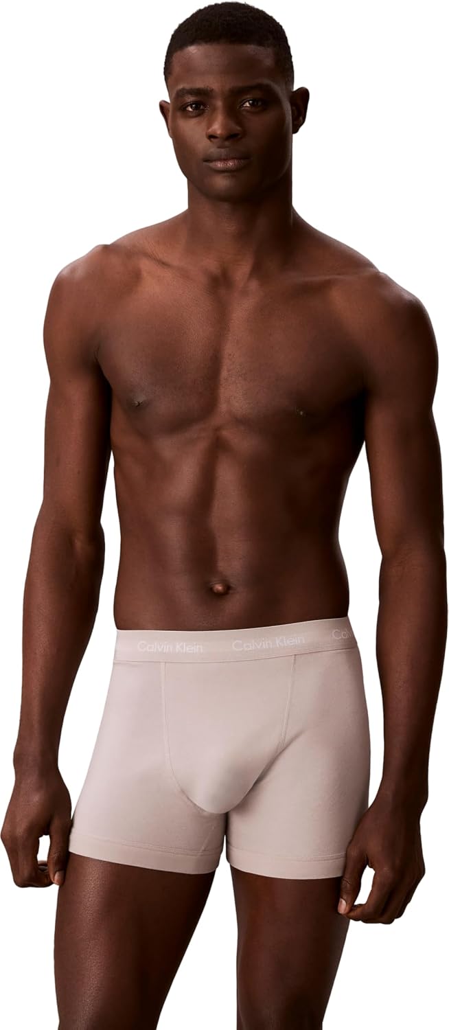 Detalle 1 de Calvin Klein Men's 3-Pack Cotton Stretch Trunks, Mid-Rise, L, Multicolour