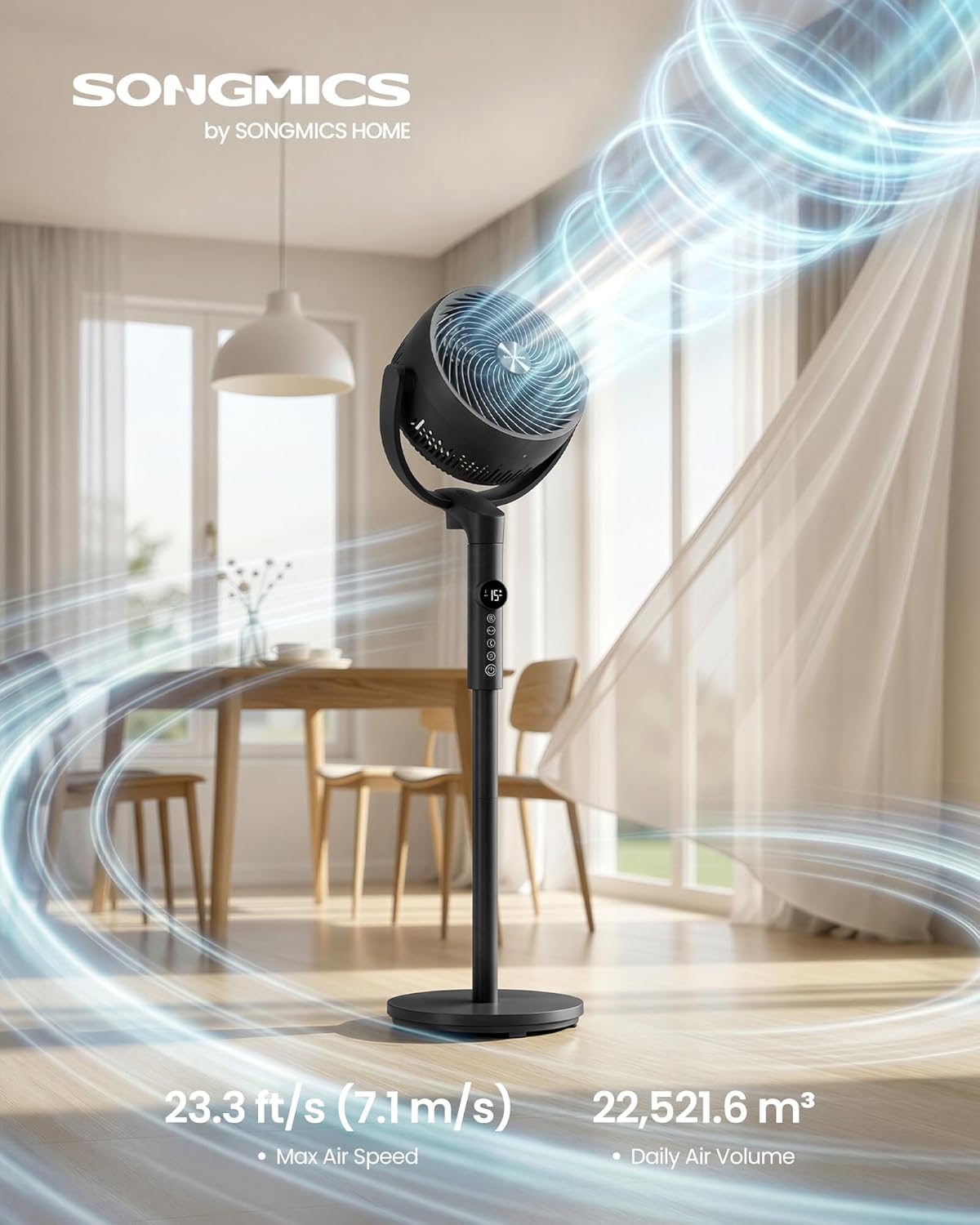 Thumbnail 1 de Songmics Standing Fan for Bedroom (XFC002B1UK) with Remote, 20 dB Quiet Operation and Oscillation