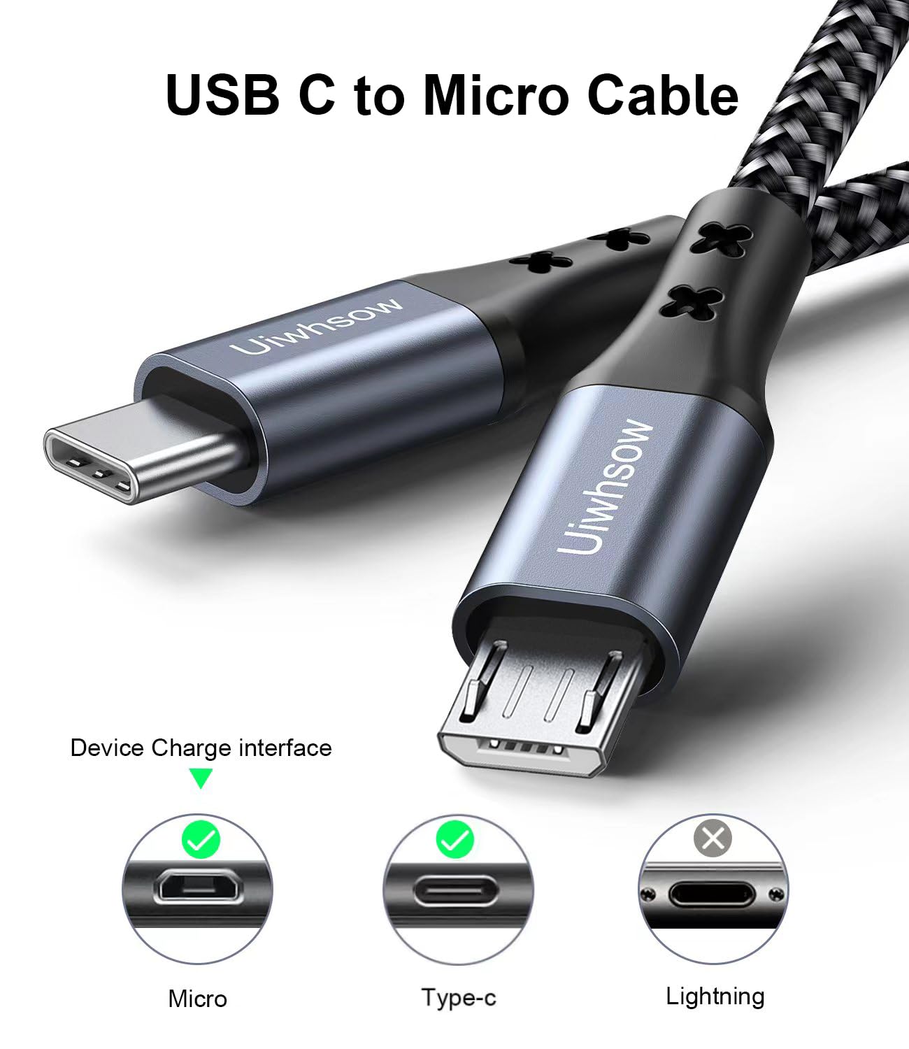 Detalle 2 de 3BAO USB C auf Micro USB Kabel 4M – Nylon Geflochtenes Kabel mit USB-C zu Micro USB
