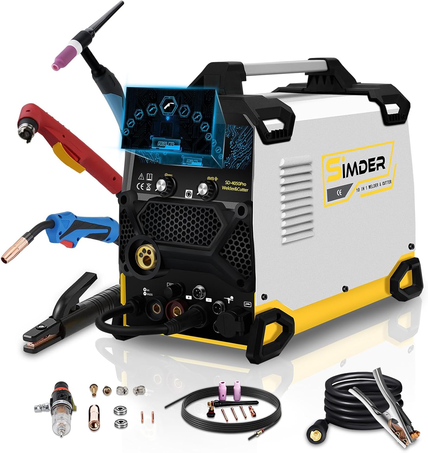 SSIMDER 200A 10-in-1 Multi-Process MIG Welder 220V (MIG, HF TIG, Stick & Plasma Cutting)