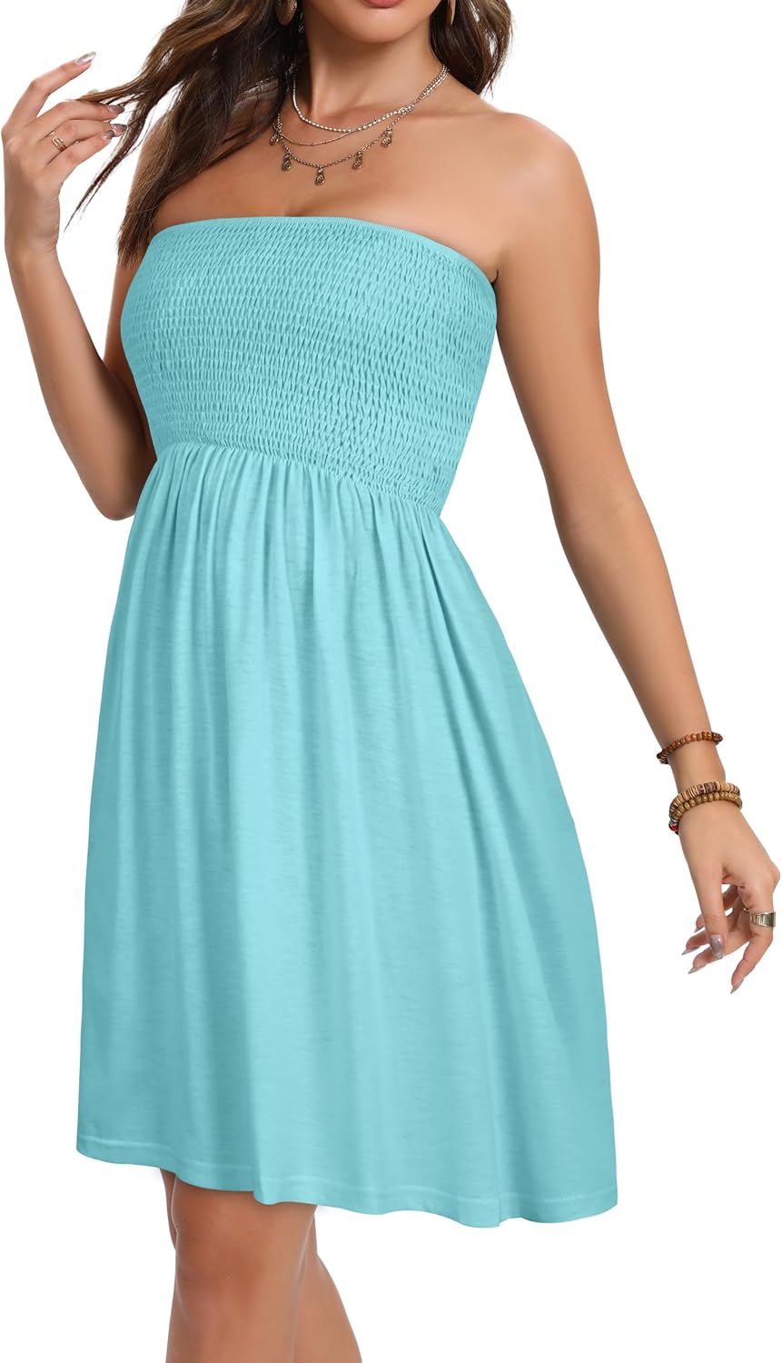 Detalle de elescat Summer Dresses for Women 2026 Strapless Casual Beach Cover Ups Tube Top Sundress
