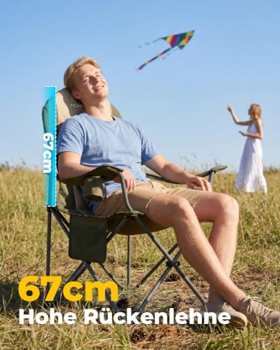 Detalle de Homecall Campingstuhl faltbar bis 150 kg – Angelstuhl 108 cm, Grün (2er-Set)
