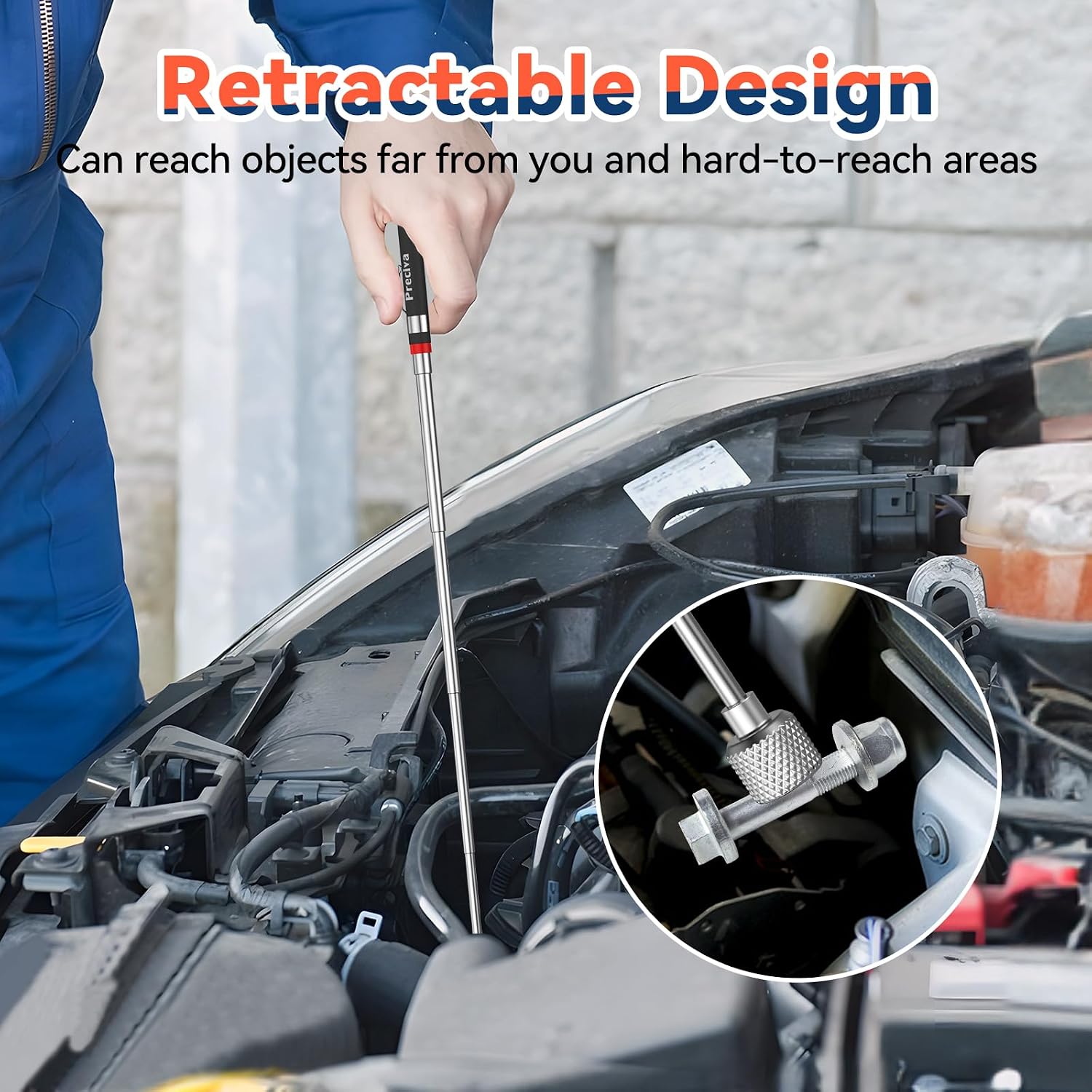 Detalle de Preciva Aimant télescopique avec upgrade magnétique 15LB, 18 à 77 cm — bâton extensible