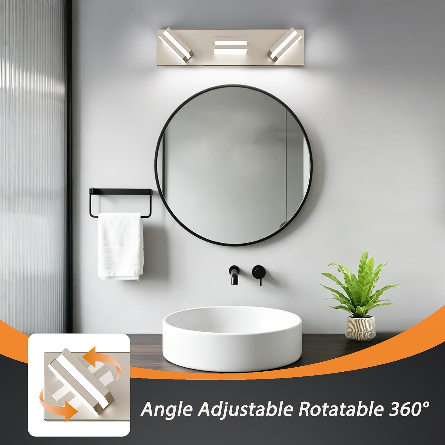 Detalle 2 de Leifod 3T-NI 16-Inch 3-Light LED Vanity Light, Dimmable, Brushed Nickel