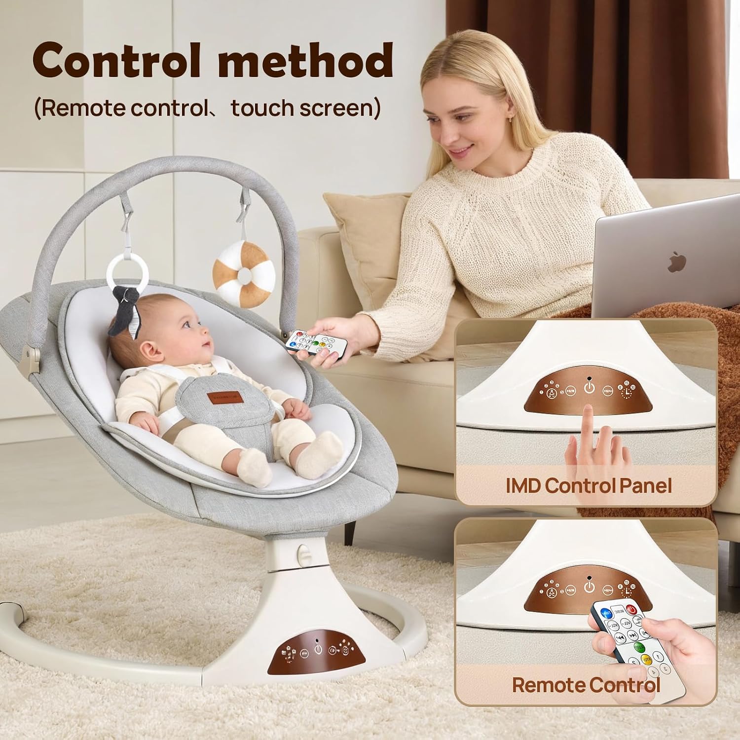 Thumbnail 3 de Viriwebaby Gray Baby Swing with 5 Speeds, Timer, Bluetooth and USB Music