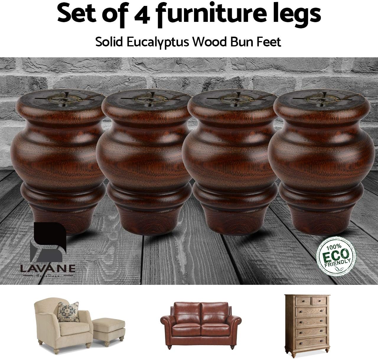 Thumbnail 1 de La Vane 4 inch Wooden Furniture Legs 4PCS