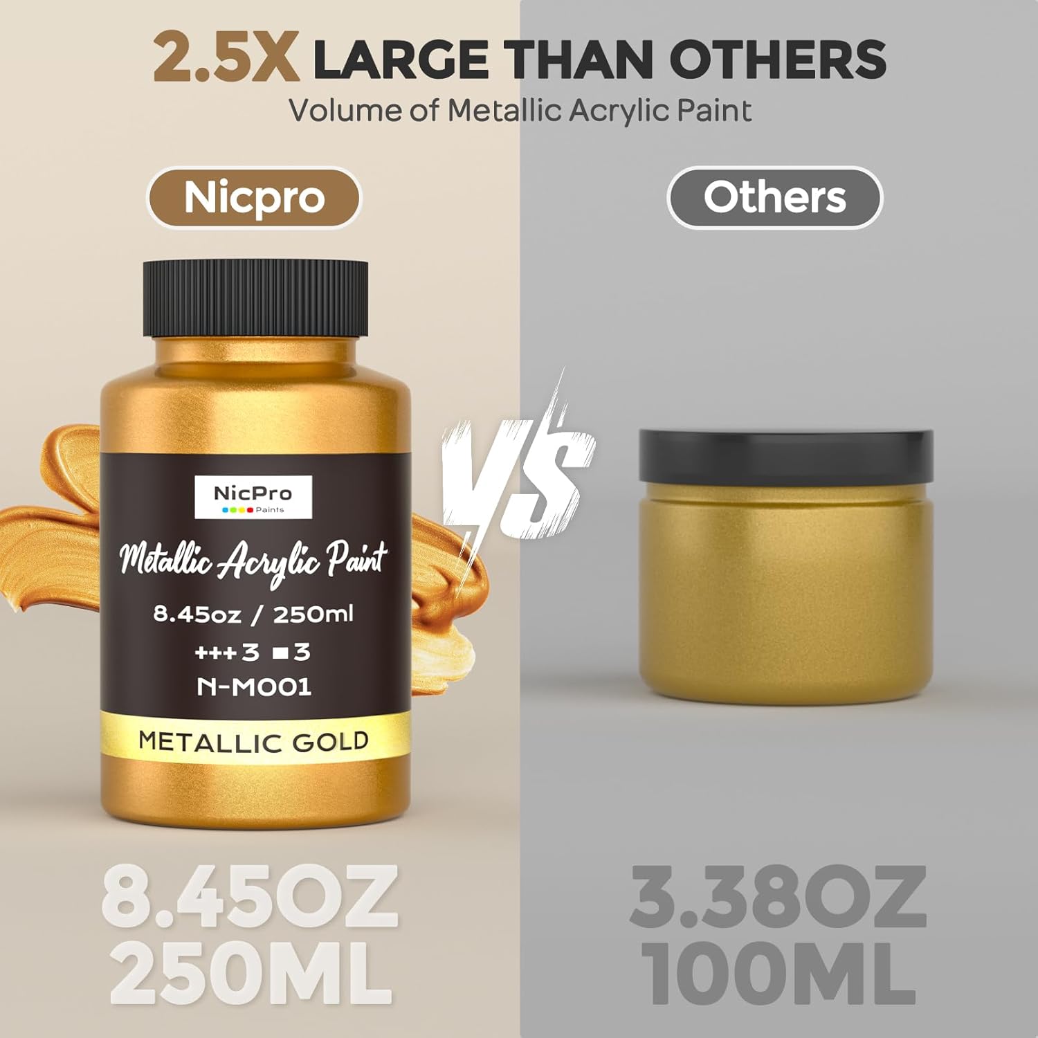 Thumbnail 5 de Nicpro Acrylic Paint Metallic Gold – 8.45oz / 250ml Large Gold Leaf Paint