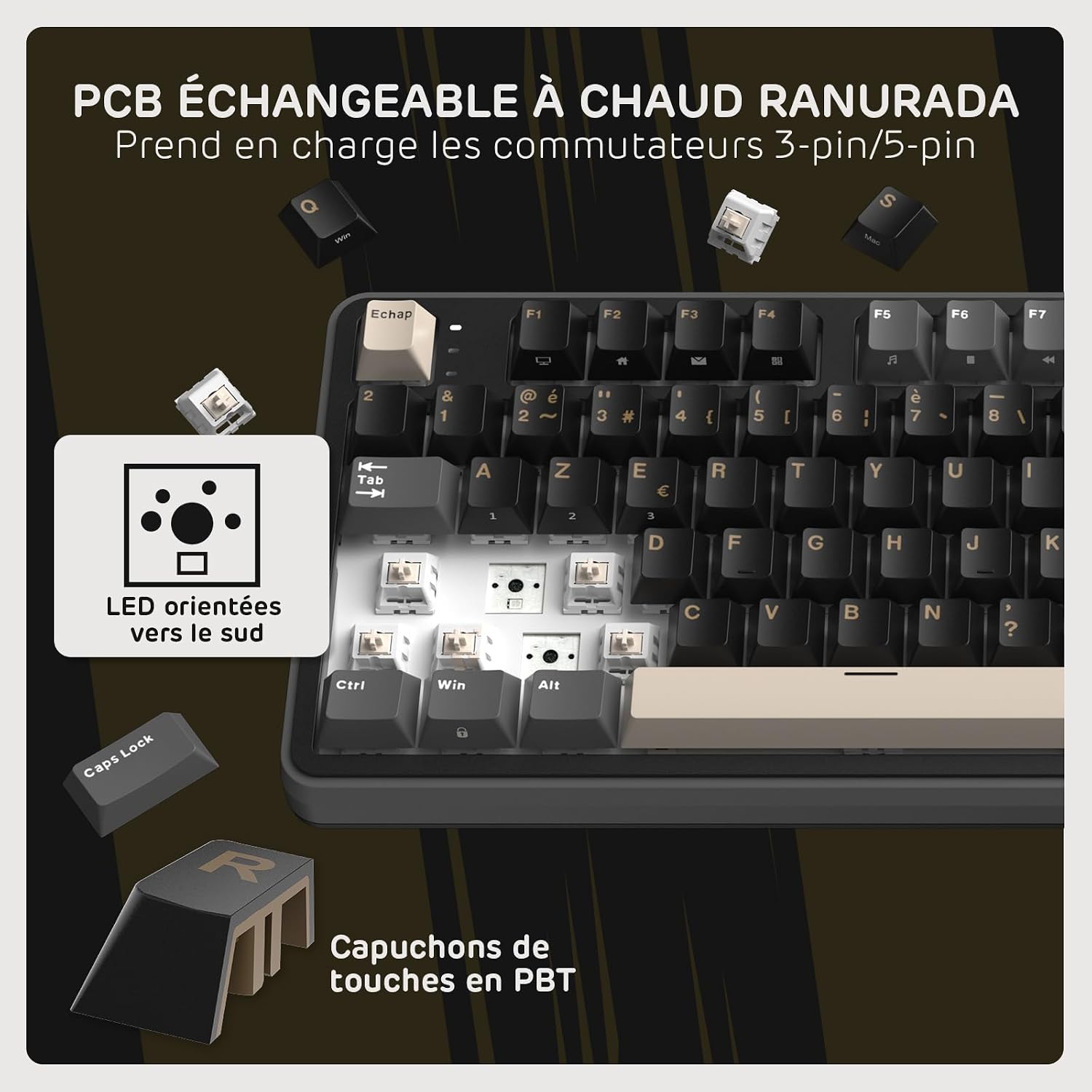 Detalle de RK ROYAL KLUDGE S98FR Clavier Mécanique sans Fil AZERTY avec Écran Smart