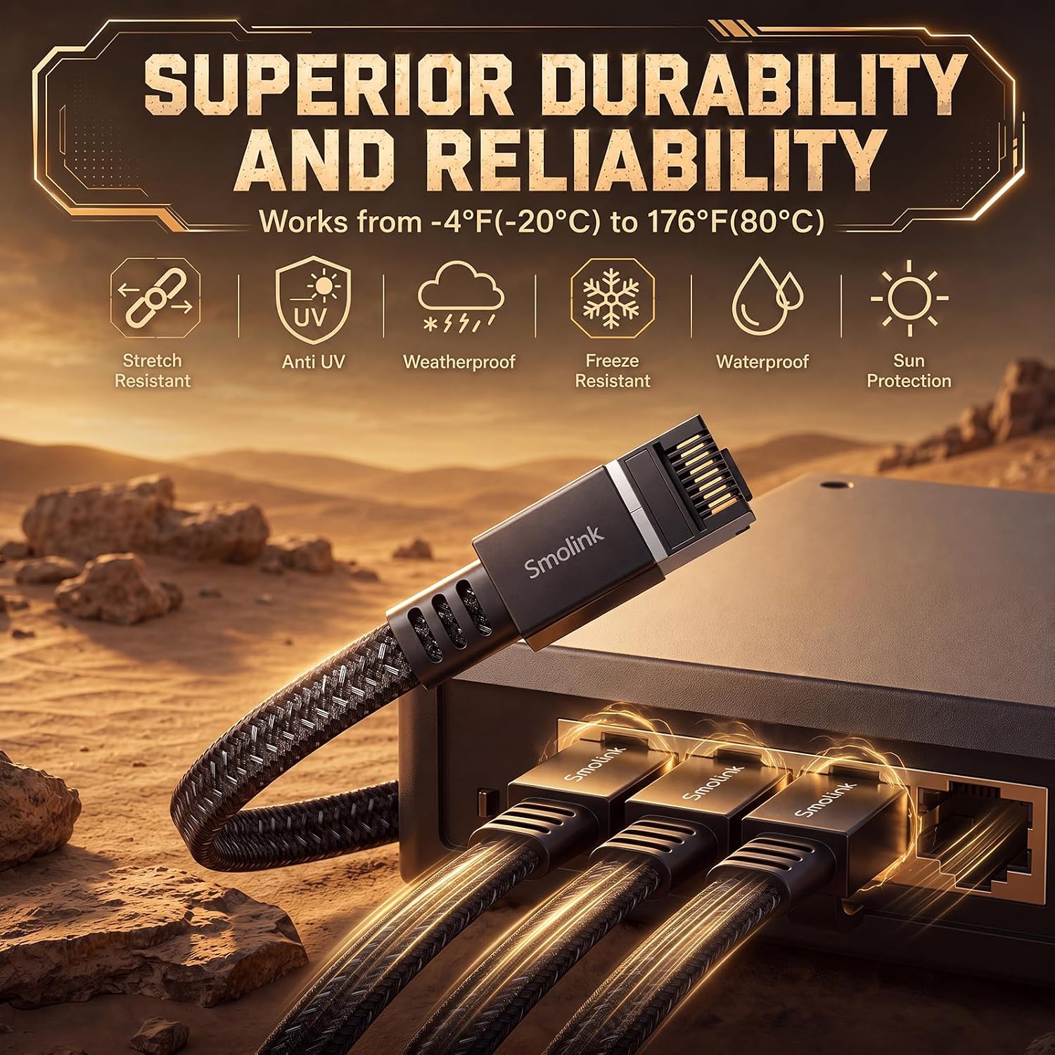 Detalle 2 de Smolink Cat 8 50ft Black Ethernet Cable, 40Gbps, 2000MHz, RJ45