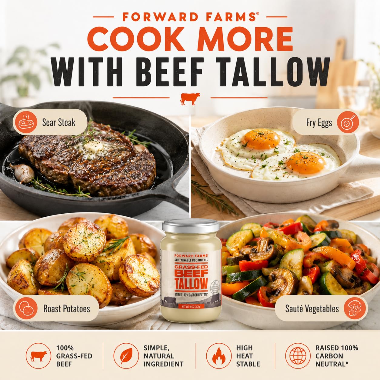 Thumbnail 3 de Forward Farms Beef Tallow for Cooking, Grass-Fed & Grass-Finished, 11 oz
