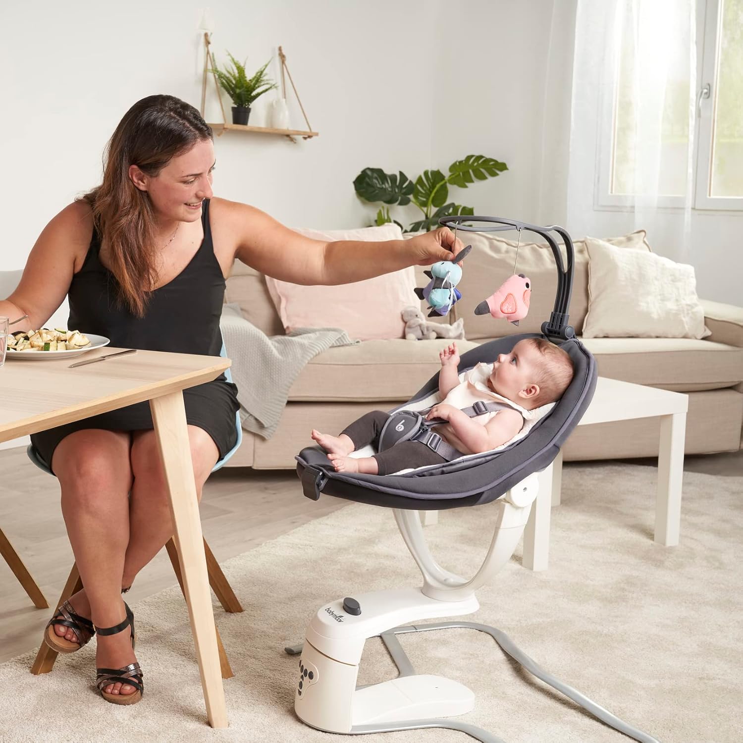 Detalle de Babymoov Babyschaukel Swoon Motion Zink – 180° Sitz, 360° Drehung, 5 Geschwindigkeiten, Bewegungssensor