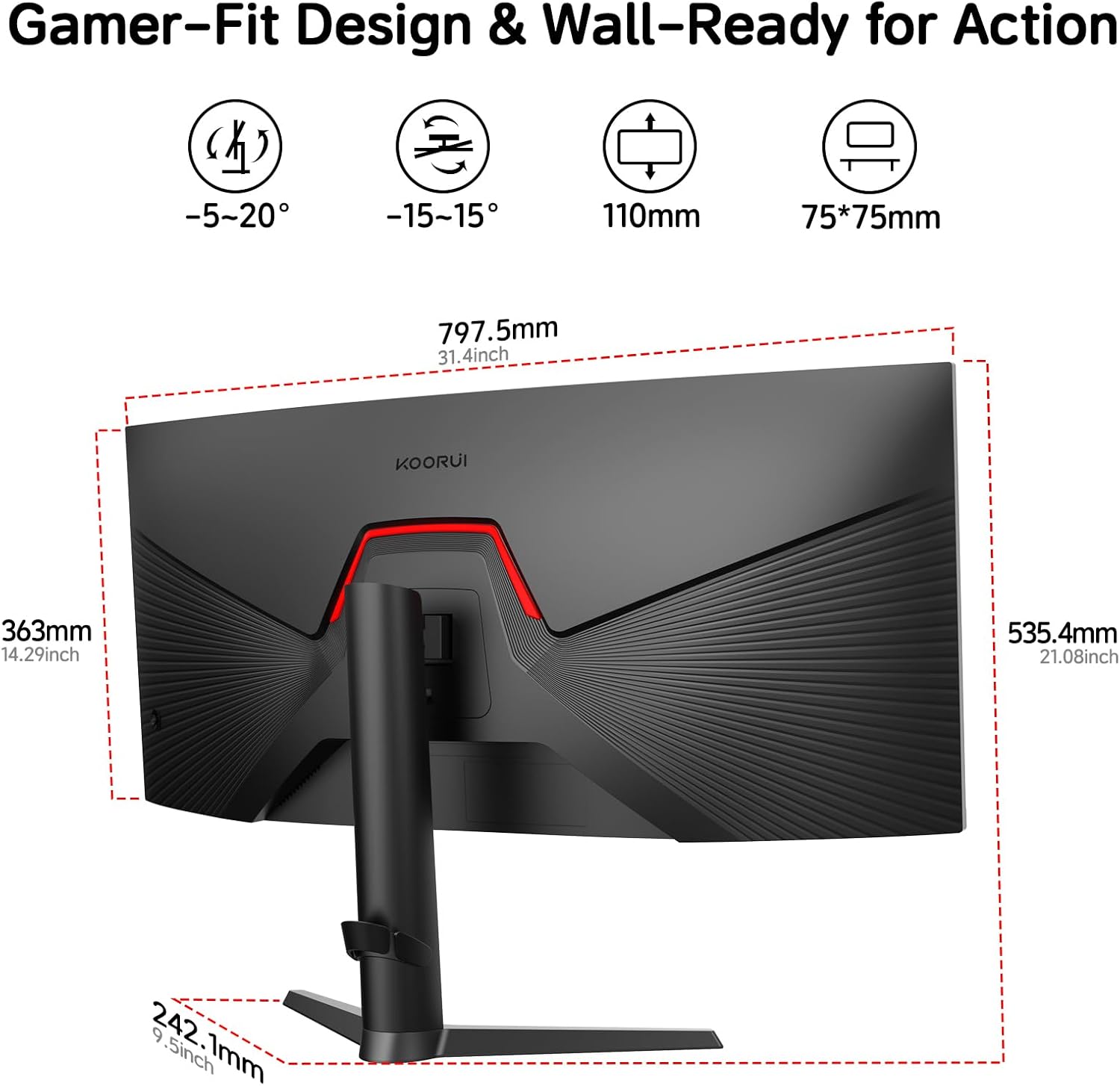 Thumbnail 6 de KOORUI 34E6UC 34-inch curved ultrawide gaming monitor (WQHD, 180Hz, HDR400, 1000R)