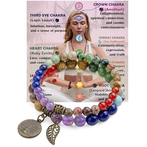Thumbnail 3 de Farfume Bracelet En Pierre Naturelle – Ensemble de deux bracelets avec arbre de vie et feuilles pour Femme