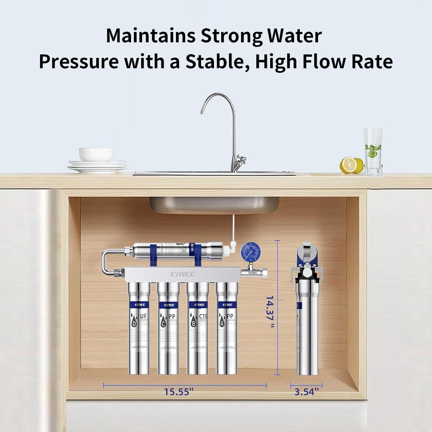 Detalle de EIREE HB502B Under-Sink Water Filter, 0.01 μm Membrane, Stainless Steel