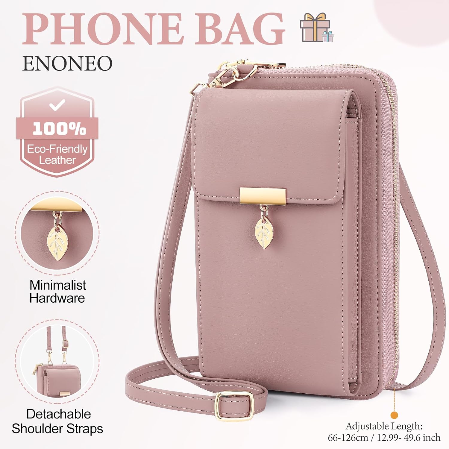 Detalle de ENONEO Porta Cellulare Portafoglio Donna in Pelle PU con Blocco RFID e Tracolla — grande capacità