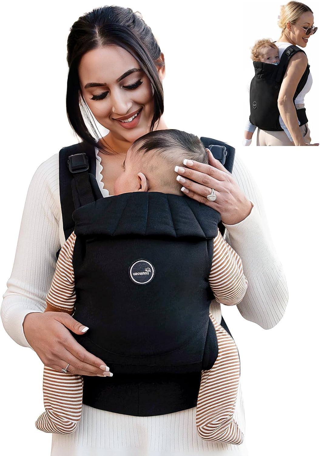 Grownsy Marsupio Neonato Ergonomico (3–20 kg, 3–24 mesi) con sgancio rapido e poggiatesta: comfort e praticità per crescere insieme
