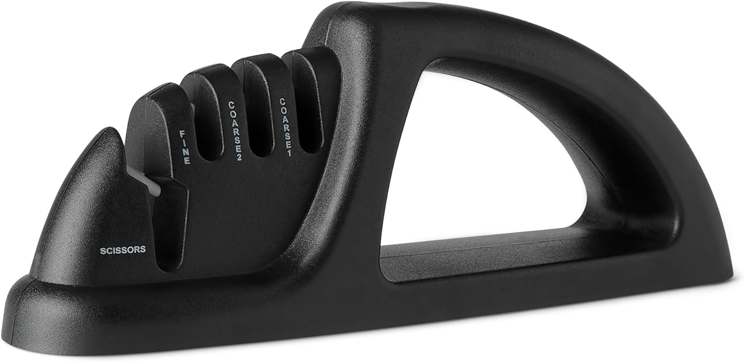 Amazon Basics 4-in-1 Knife Sharpener with Non-Slip Base and Safety Glove