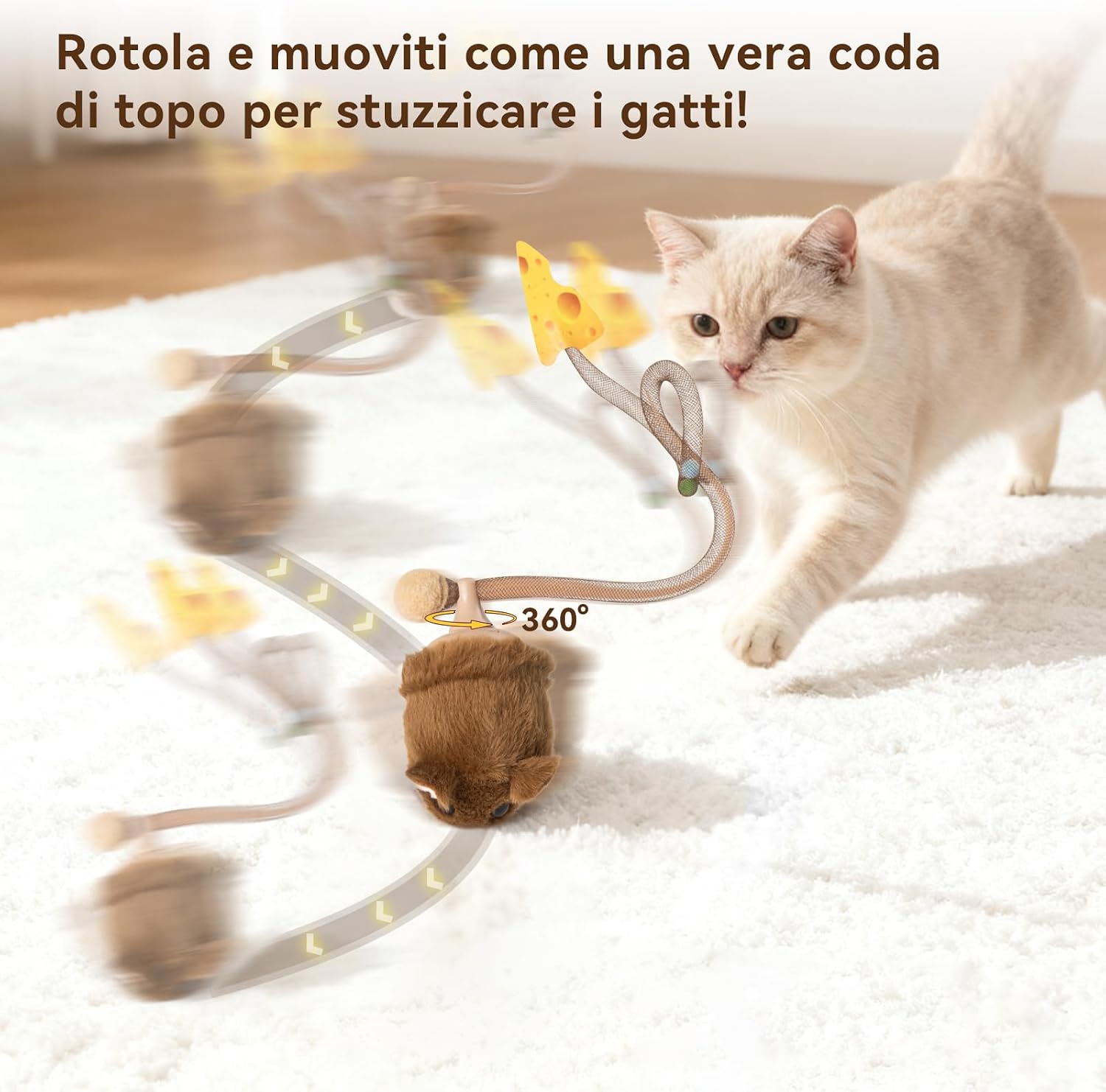 Detalle 2 de Migipaws giocattolo interattivo per gatti con topolino elettrico e coda flessibile (ricaricabile)