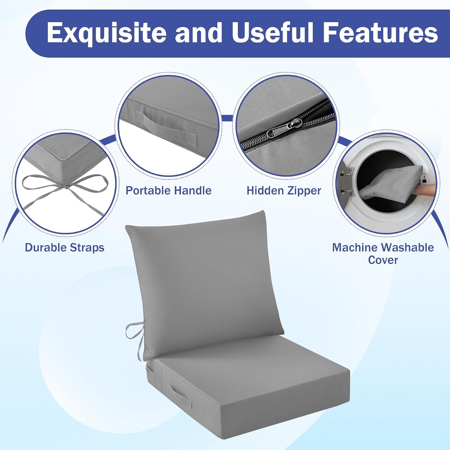 Detalle 1 de IASEAHK ISHWD2424575-25225-DarkGrey Outdoor Cushion Set, Water-Resistant