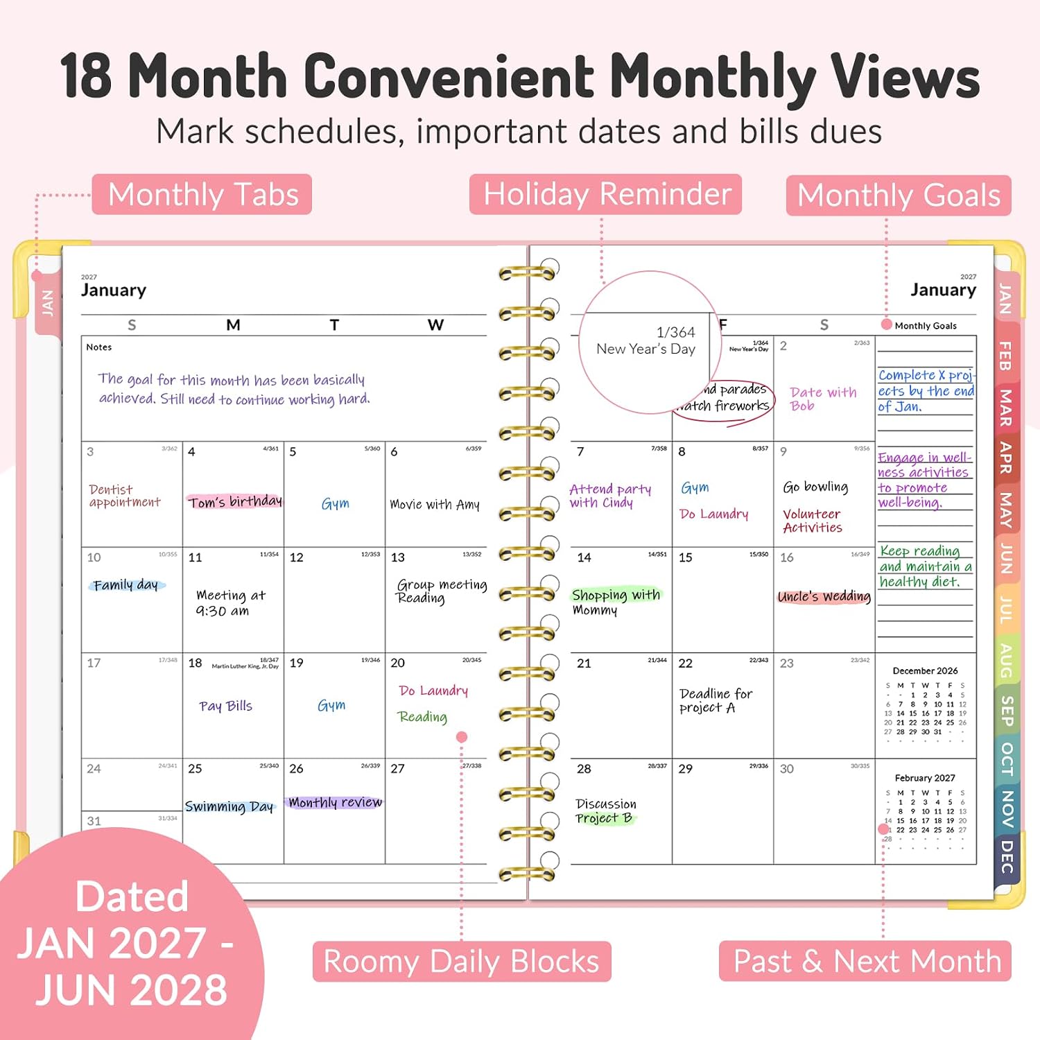 Detalle de Forvencer 2027-2028 Planner, 18-Month Weekly and Monthly Calendar, Beige A5