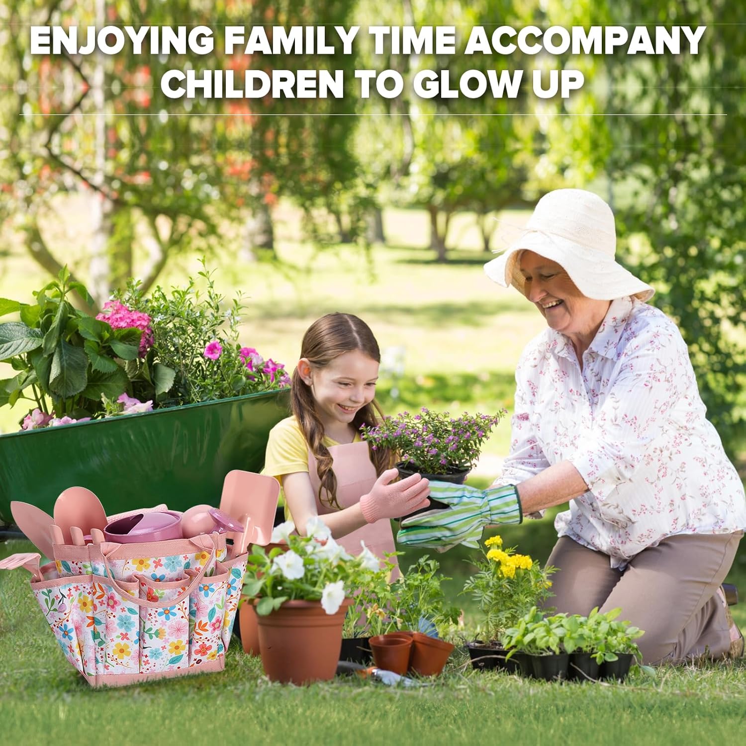 Thumbnail 4 de Qtioucp Kids Gardening Set (14-Piece) with Tote Bag, Watering Can, Tools, Apron, Garden Book & Plant Stickers