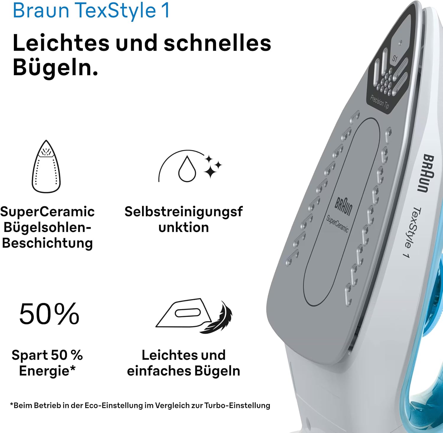 Thumbnail 1 de Braun TexStyle 1 Dampfbügeleisen SI 1050BL – 2000 W, SuperCeramic Bügelsohle, Vertikaldampf, 220 ml