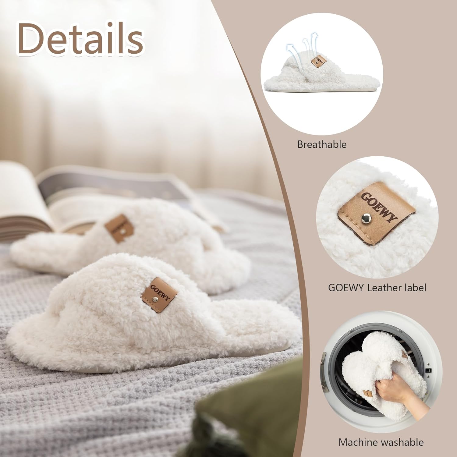 Detalle 2 de GOEWY Fuzzy Open Toe Memory Foam Slippers for Women