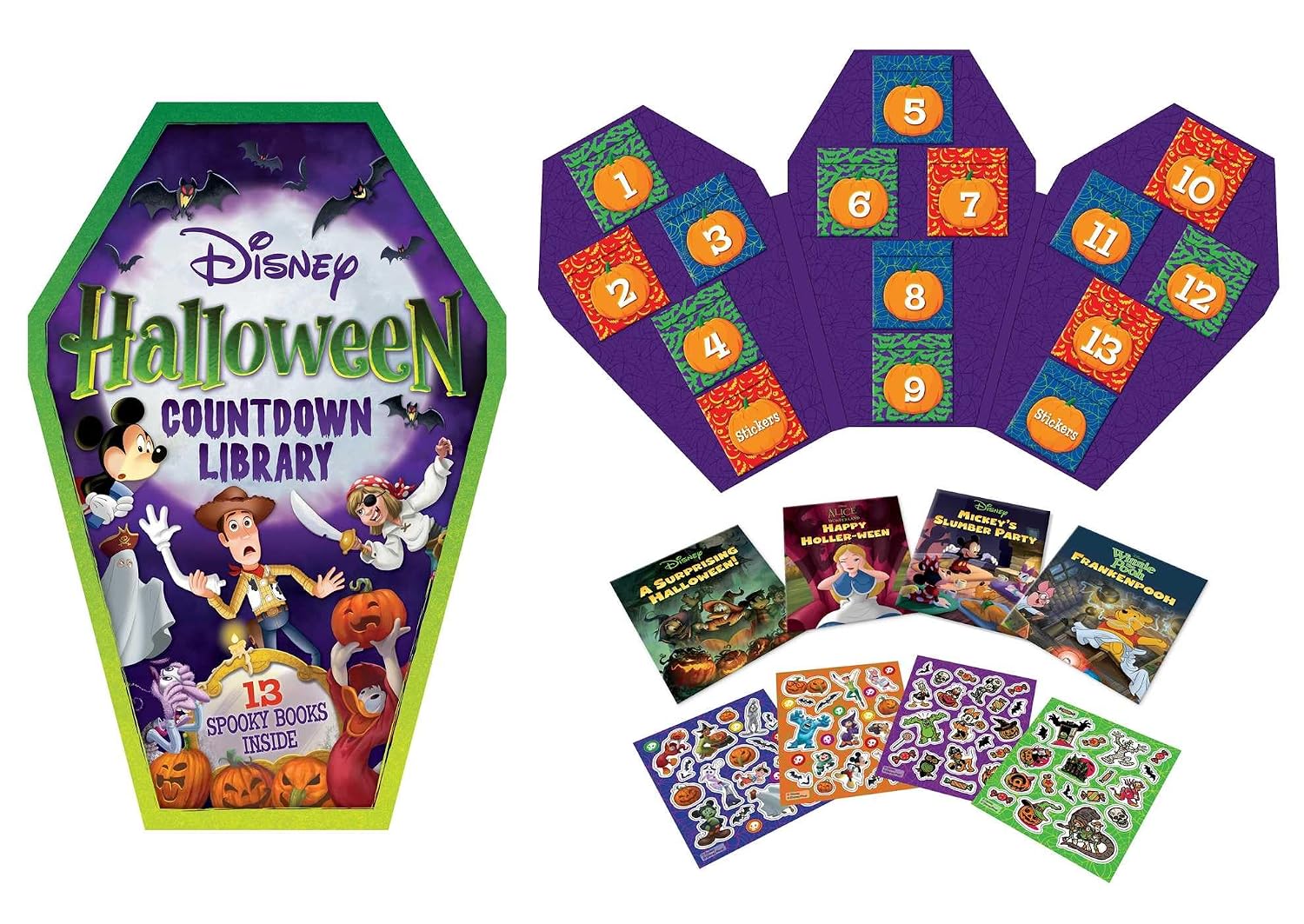 Detalle 2 de Disney Halloween Countdown Library Book with 13 Spooky Stories and 80 Glow-in-the-Dark Stickers