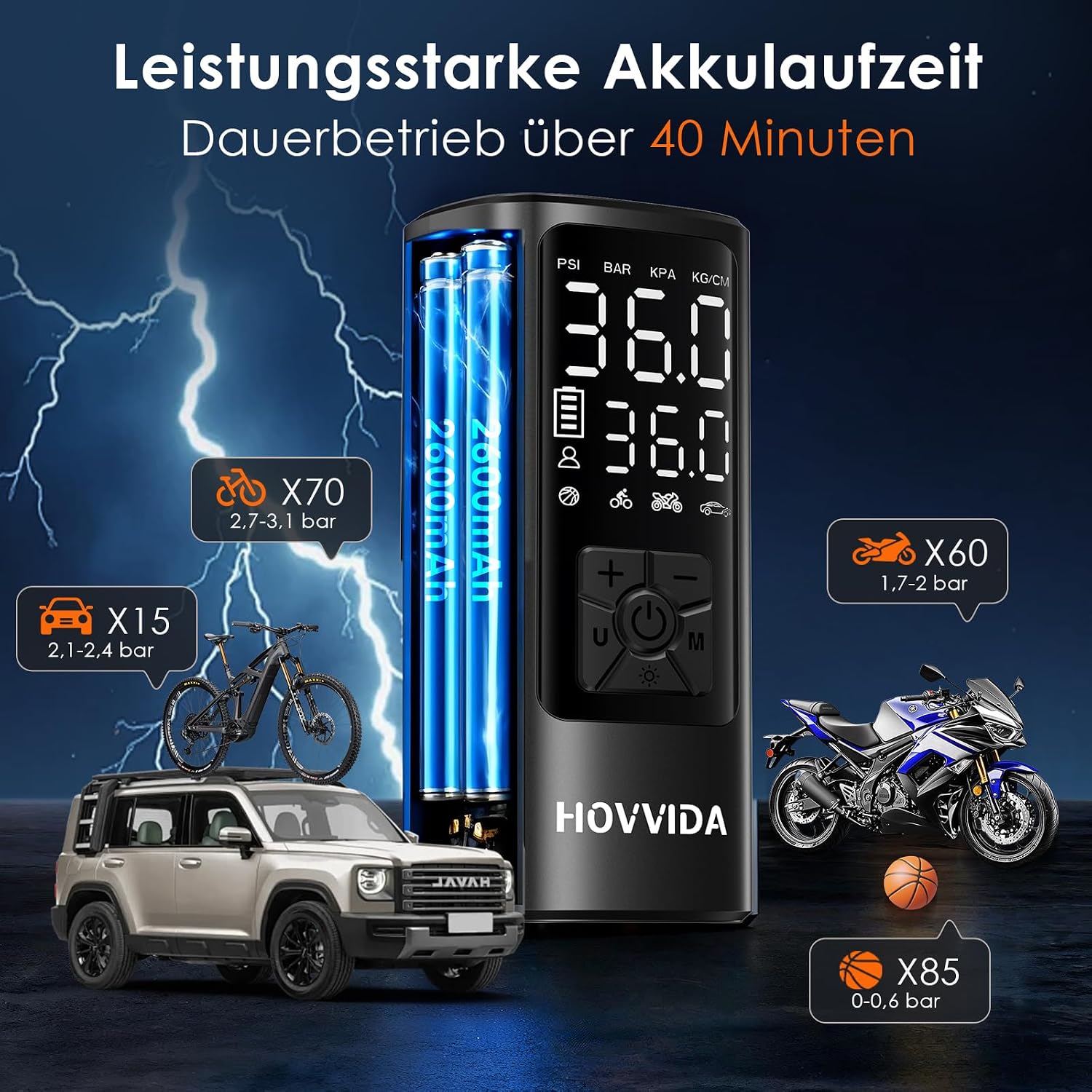 Thumbnail 5 de HOVVIDA Elektrische Luftpumpe 10,3 bar