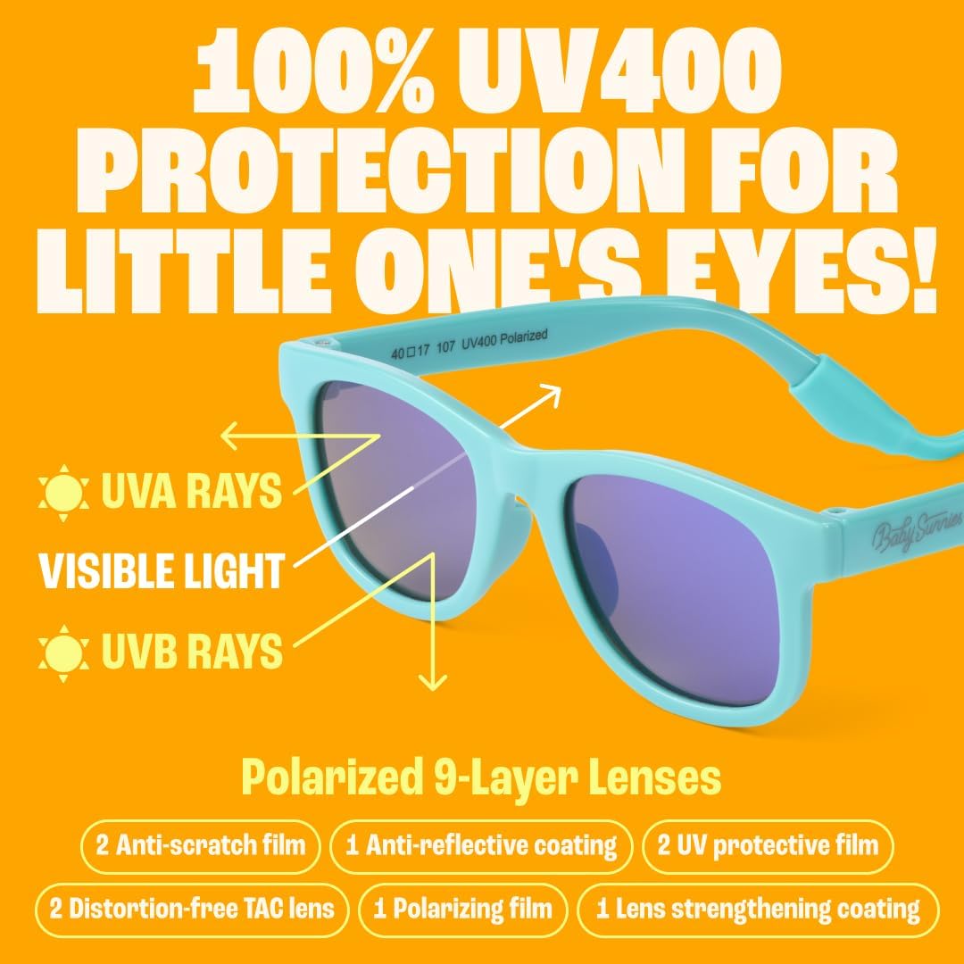 Detalle de Lunettes de soleil polarisées pour bébé Baby Sunnies avec sangle – Bleu ciel, de 0 à 24 mois