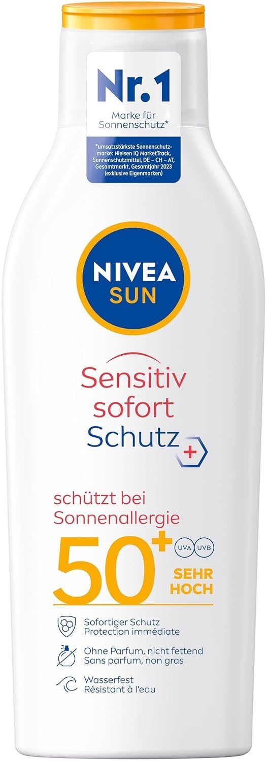 Thumbnail 6 de NIVEA SUN Sensitiv Sofortschutz Sonnenlotion LSF 50+ – parfümfreie, wasserfeste Sonnencreme für empfindliche Haut (200 ml)