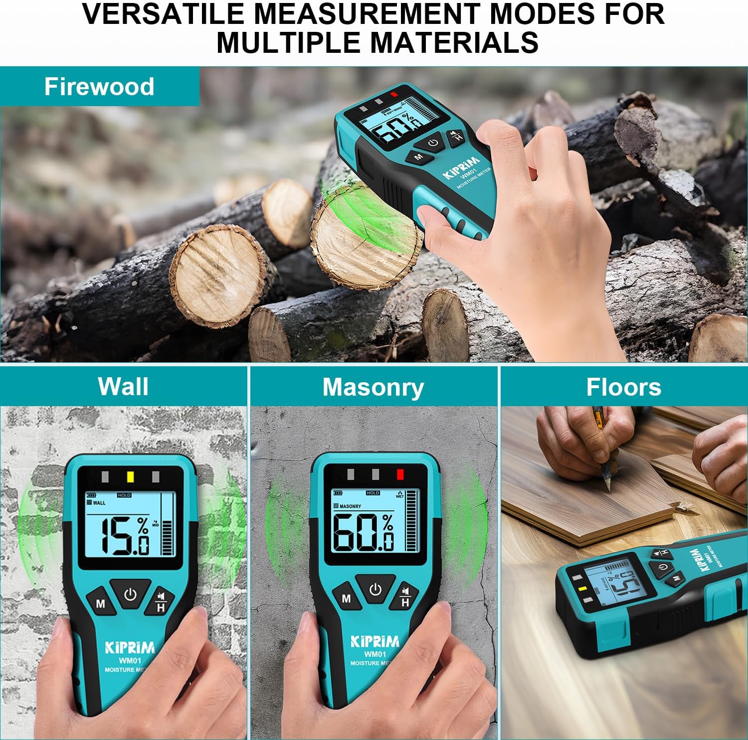 Detalle de Kiprim Pinless Damp Meter 4-mode moisture meter