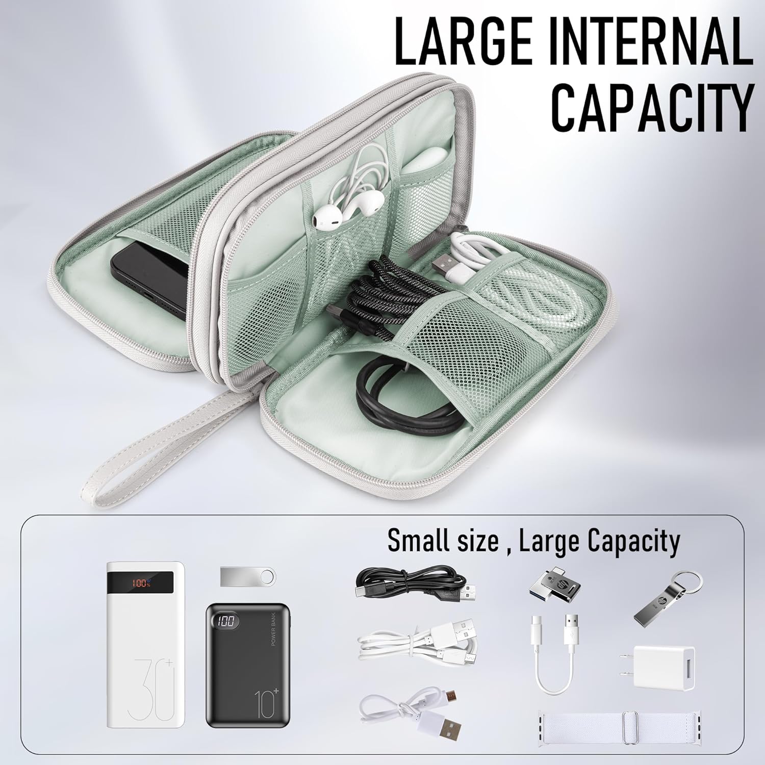 Detalle 2 de Arae PU Leather Travel Essentials Electronic Organizer – Double Layer Waterproof Case