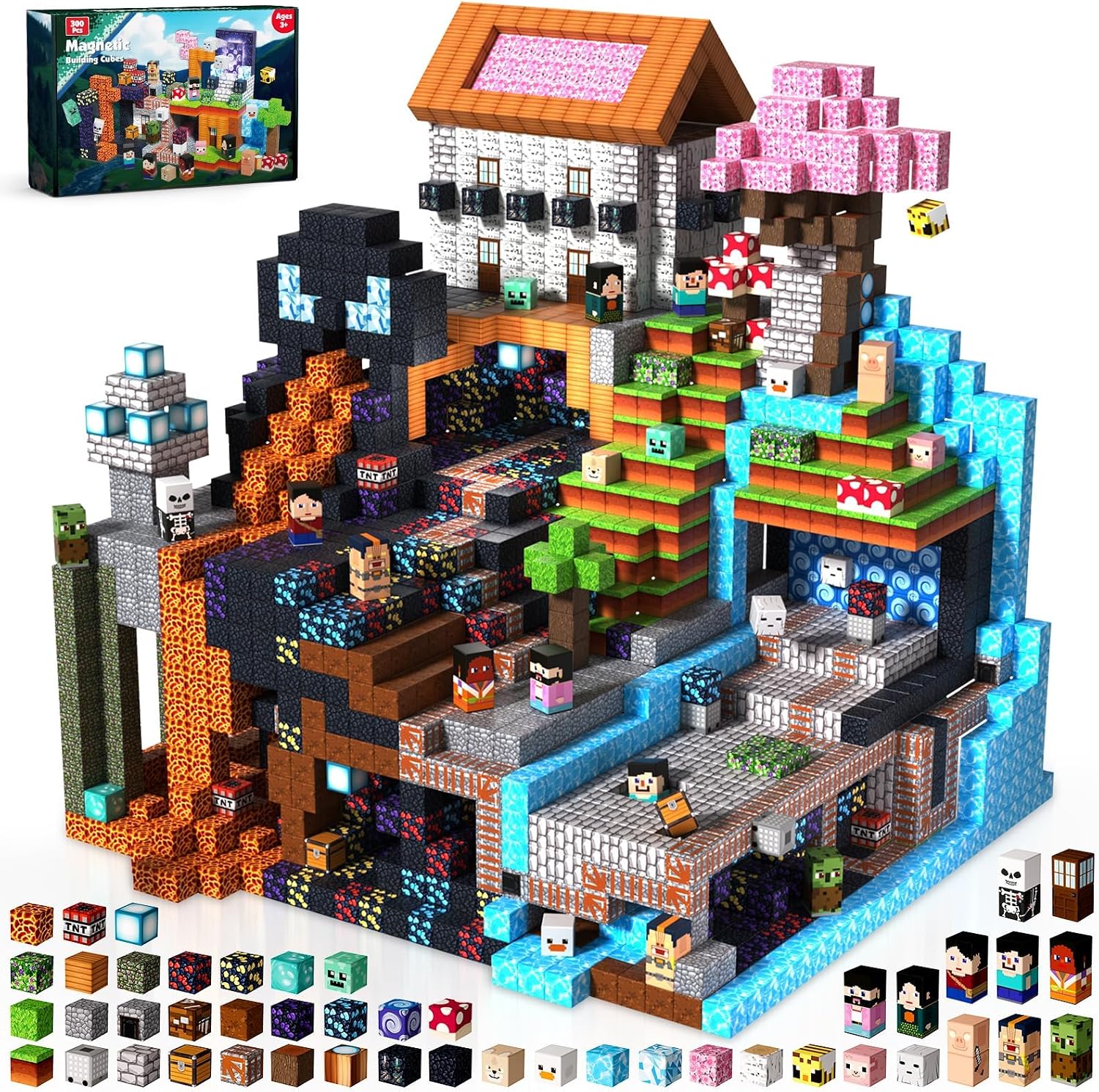 Detalle de GraceDuck 300PCS Magnetic Blocks – magnetic building cubes STEM STEM Montessori sensory toy set for ages 3–9