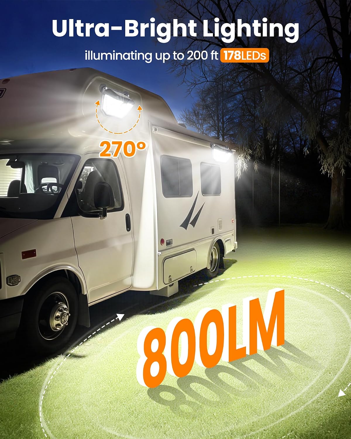 Detalle 2 de LUHLEE 178 LED Magnetic RV Solar Lights Outdoor (2-Pack): Ultra-Bright 800LM with Motion Sensor